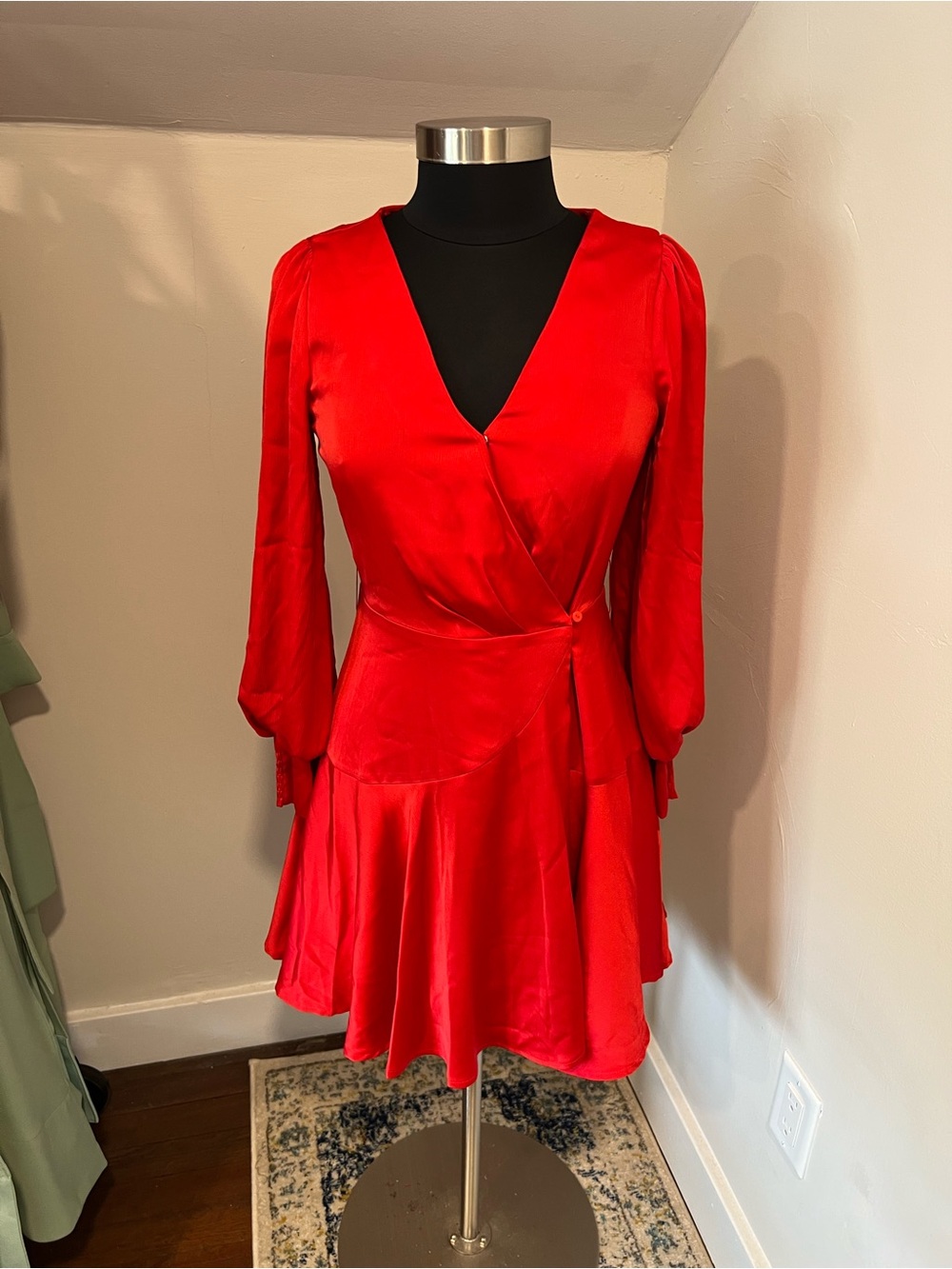 Skies Are Blue Vibrant Red Long-Sleeve Wrap Dress